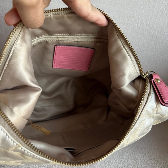 COACH Kristin Signature Large Hobo Tan Jacquard Pink Leather 2 Way Bag - Picture 7 of 11